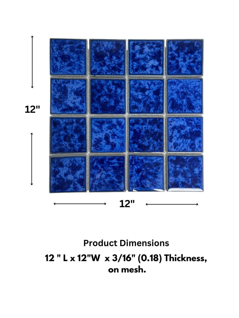 TPACFD-PL Ultramarine Blue 3x3 Porcelain Pool Mosaic Tile, Water Splash Effect, Mesh-Mounted for Swimming Pool