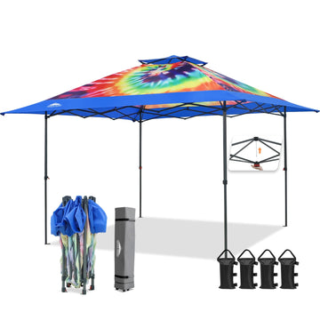 13x13 Pop Up Canopy Tent, Auto Extended Eaves, Cosmic Tie Dye