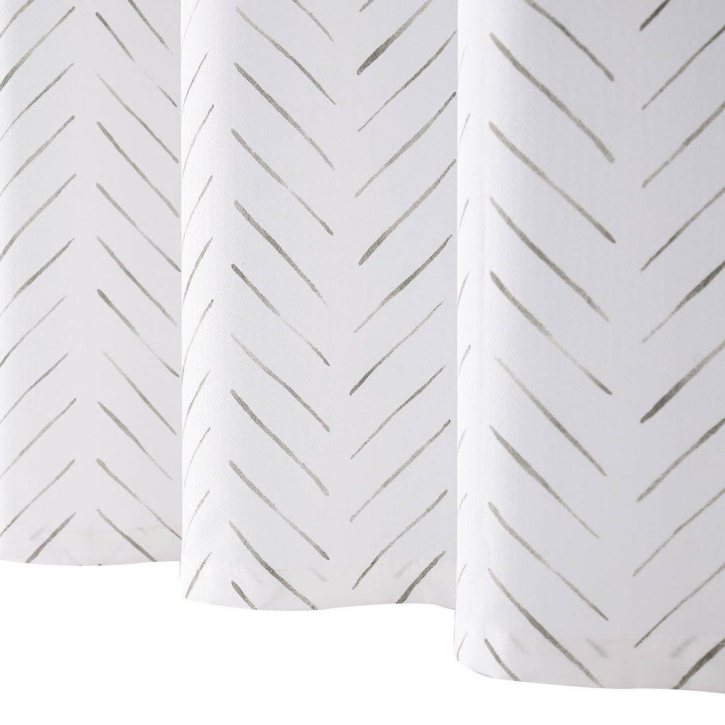 Extra Long Taupe Grey and White Inky Herringbone Chevron Zig Zag Waterproof Fabric Modern Farmhouse Shower Curtains