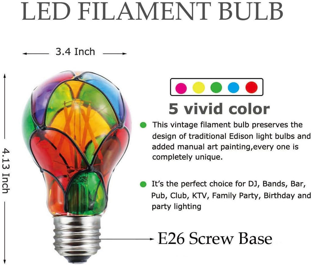 Dimmable Stained Glass LED Light Bulb Led Color Bulb,E26 Base 4 Watts A19/A60 LED Light Bulbs,for Party Light,Festive