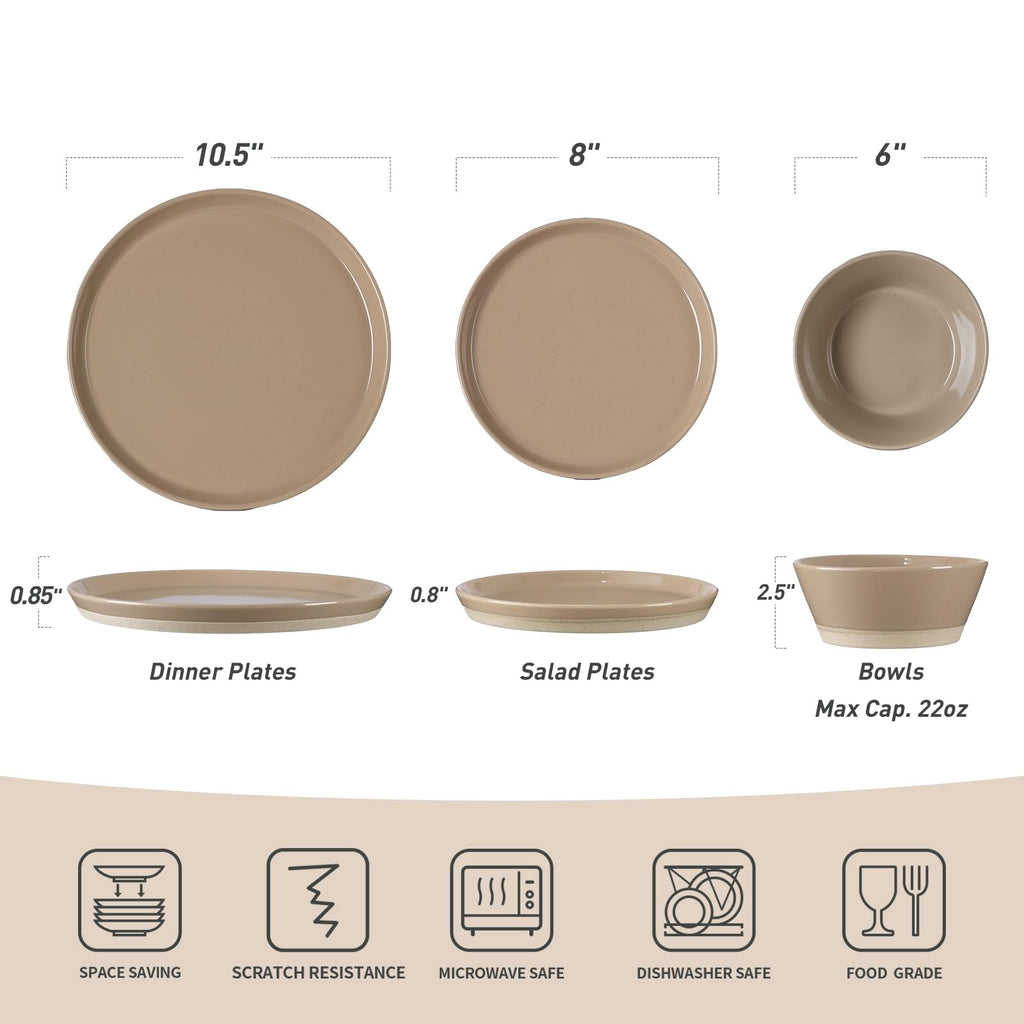 Saturn Dinnerware Sets for 4, 12 Pieces Stoneware Plates and Bowls Dish Set - Chip and Scratch Resistant, Microwave