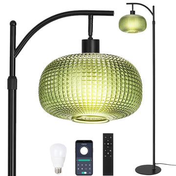 Modern Floor Lamp, Tall Standing Lamp Green Glass Shade