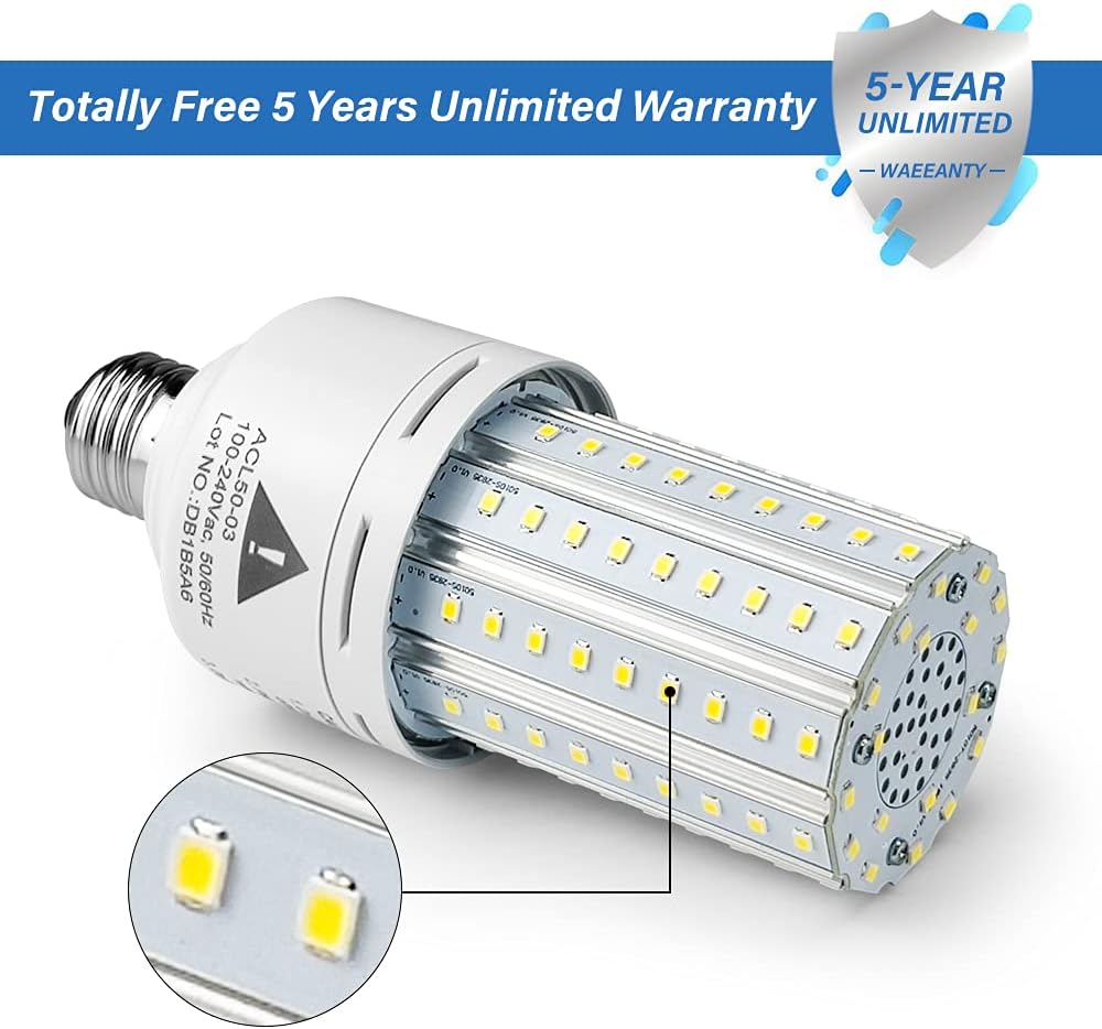 ZP 2-Pack Led Light Bulb 400W Equivalent 6250 Lumen 5000k Cool Daylight White E26/E27 Medium Base 50W Led Corn Light