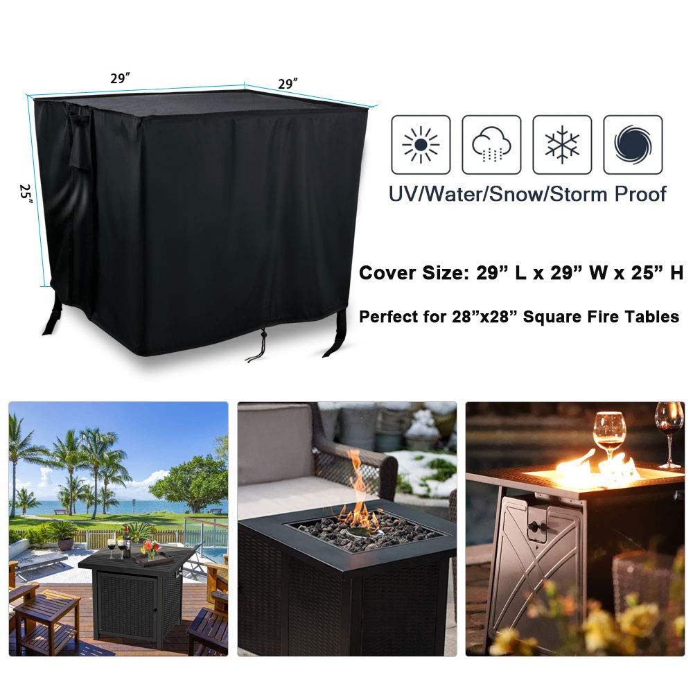 Fire Pit Cover 28x28x25in, 600D Square Firepit Covers