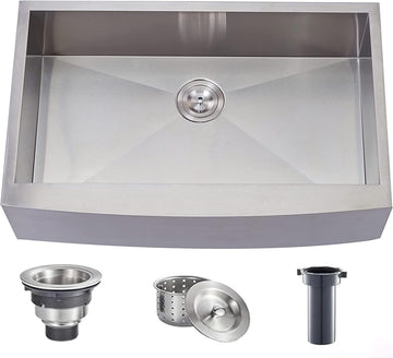 Commercial 30x20 Inch 304 Stainless Steel Farmhouse Sink, Single Bowl Farm Sinks 16 Gauge 9 Inch Deep, Handmade