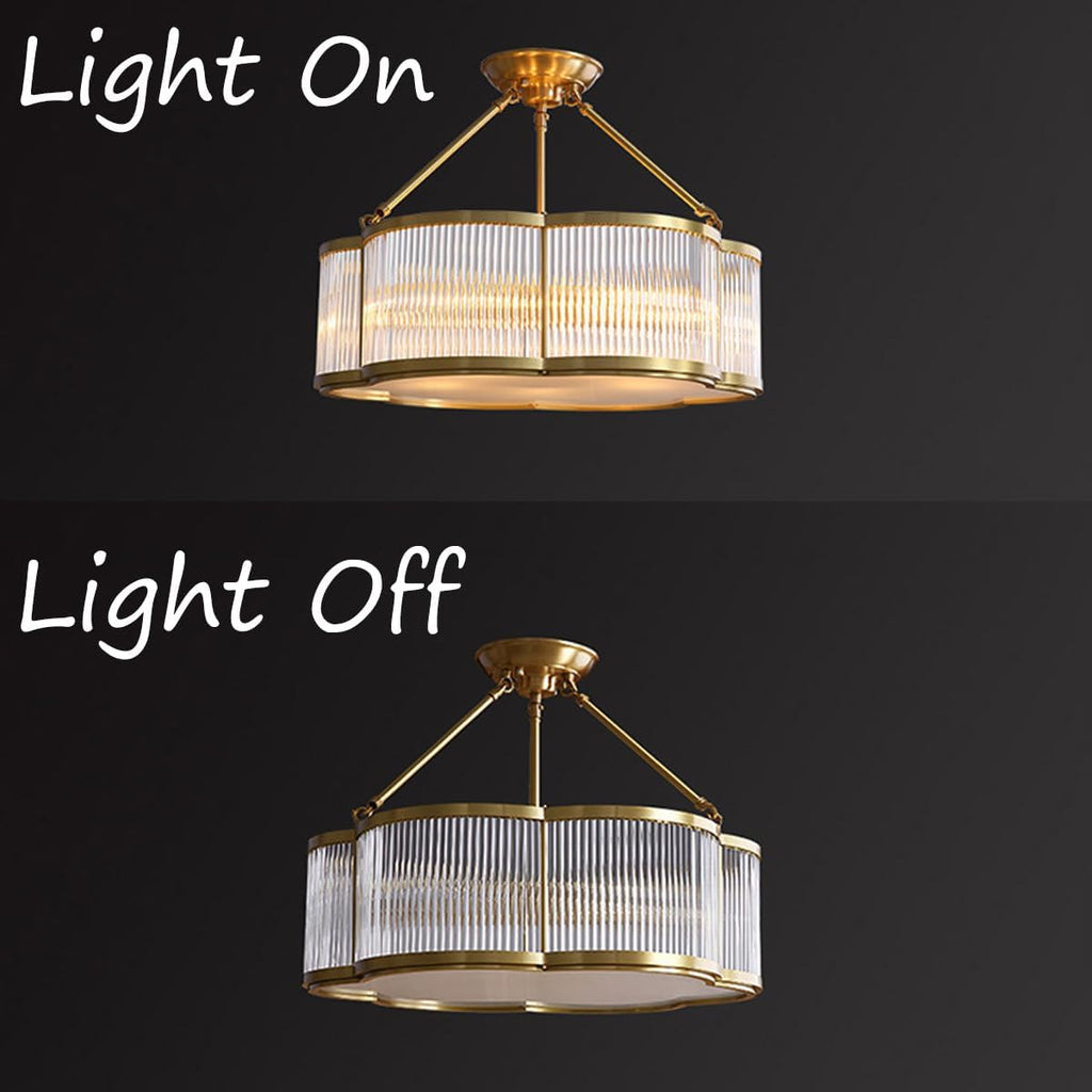 24 in Large Semi Flush Brass Chandelier for Living Room Bedroom | 6-Bulbs Design,Gold Ceiling Light,Art Deco Light