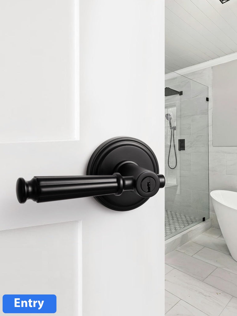 Door Handle Black Keyed Entry Door Lever with Lock and Key, 1 Pack