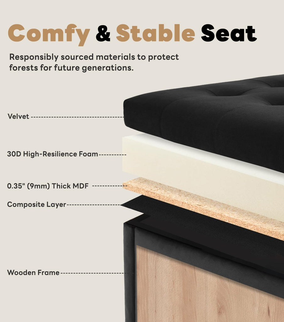 35.5 Inch Large Square Ottoman with Storage, Lift Top, Charcoal