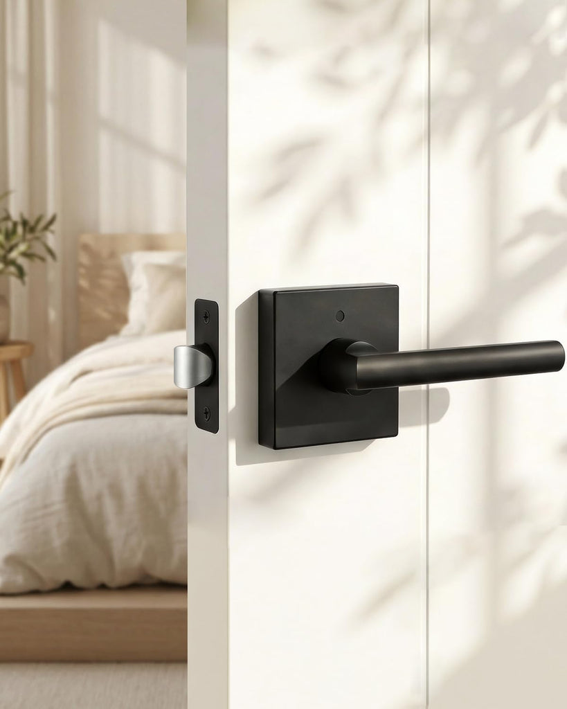 Black Door Handles Interior, Matte Black Privacy Door Handles, Square Black Door Lever Interior Bedroom (6 Pack)