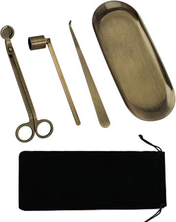 4 in 1 Candle Accessory Set, Candle Snuffer, Candle Wick Cutter, Candle Dipper, Storage Tray Plate, Candle Care Kit