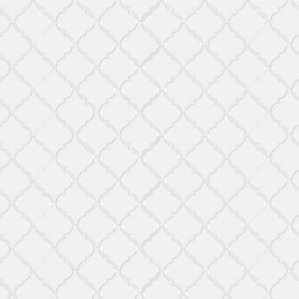 Crystal Glow Glossy White Arabesque Porcelain Mosaic Tile 12x13 in Backsplash Bathroom Wall Shower Fireplace Accent