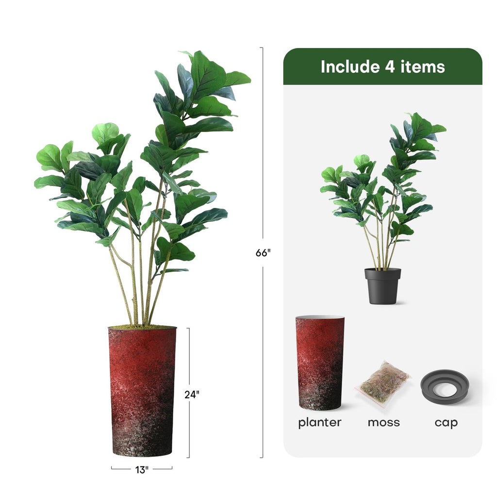 Artificial Tree in Modern Planter, Fake Ficus Lyrata Silk Tree for Indoor and Outdoor Home Decoration - 66" Overall