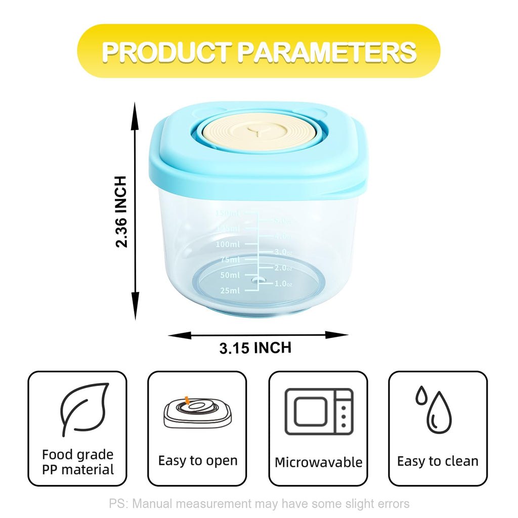 Baby Food Containers, 5 oz Storage Jars with Lids, 6 Pack, Freezer Safe