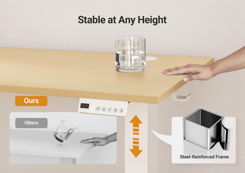Electric Standing Desk Adjustable Height, 55 x 24 Inch Sit Stand Desk with T-Shaped Frame, 3 Memory Presets & Cable