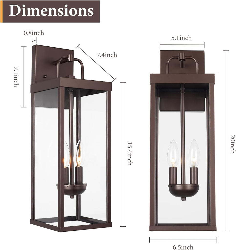 Outdoor Wall Sconce Light, 20 Inch Tall Transitional Exterior Wall Lighting with Clear Glass