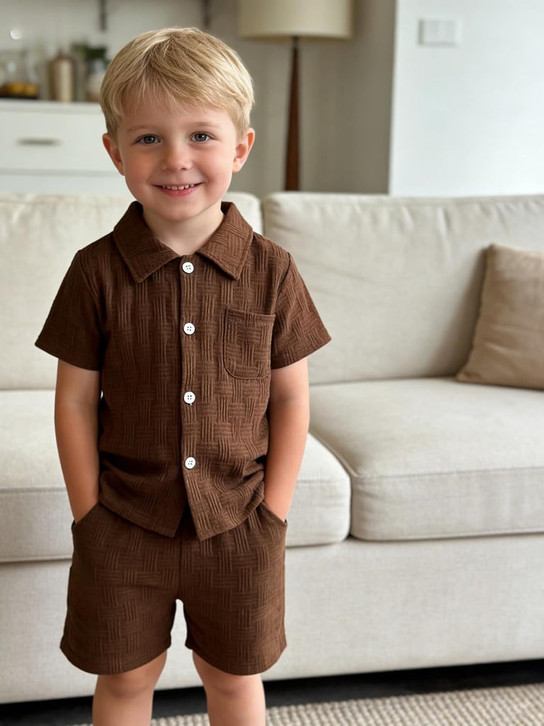 Years Toddler Boys Clothes 2 Piece Summer Outfit Short Sleeve Button Down Shirt Top and Shorts Set