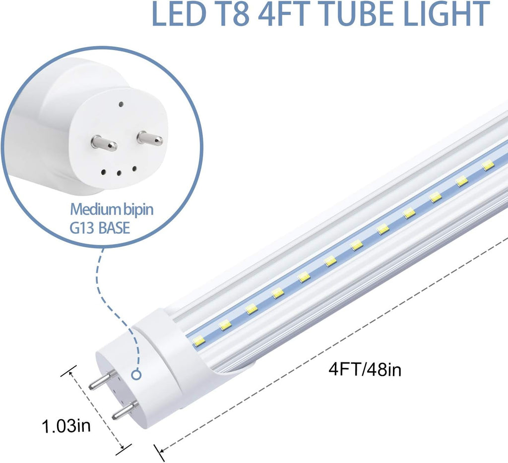 4 FT T8 LED Tube Light 22W,2 Pin G13, Ballast Bypass Required, Dual-End Powered,Replace 60W Led Light Tube 6000K