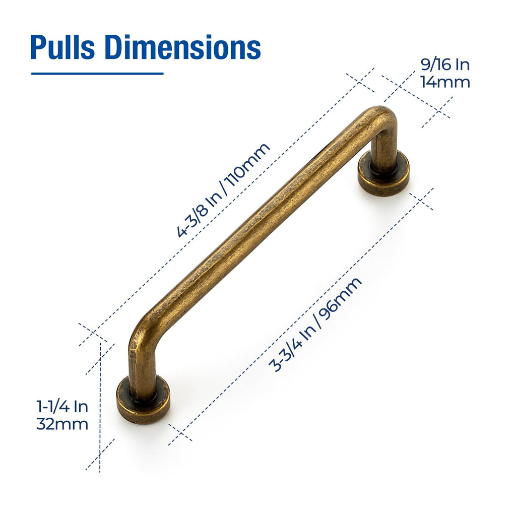 Antique Brass Cabinet Pulls Cabinet Handles, 3-3/4 Inch, 2 Pack