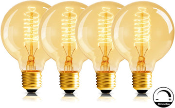 G80 Globe Edison Light Bulb, Vintage 4-Pack Edison Light Bulb, 60W 2700K 110V Spiral Filament Light Bulbs, E26 Base