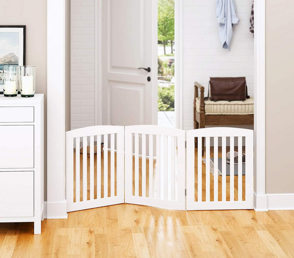 Wooden Freestanding Foldable Pet Gate for Dogs, 24 Inch H, 3 Panels