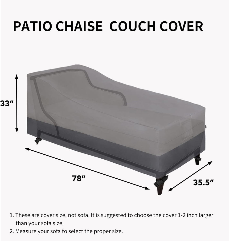 Heavy Duty Outdoor Chaise Lounge Cover, 2 Pack, Gray/Dark Gray | Waterproof Patio Lounge Chair Cover, Windproof