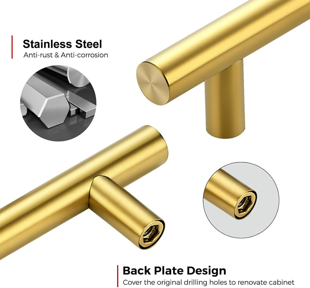 30 Pack 5 Inch Cabinet Pulls Kitchen Cabinet Handles with 3 Inch Hole Center Brushed Brass Cabinet Hardware Stainless