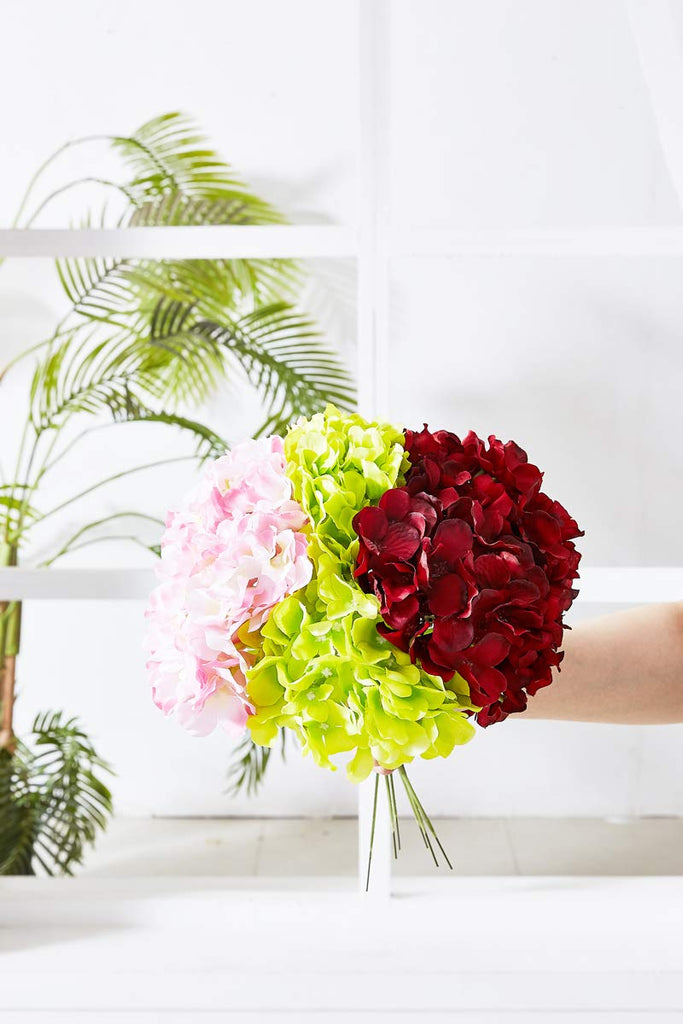 Hydrangea Silk Flowers Heads with 10 Stems Burgundy Artificial Hydrangea Flower Head for Wedding Centerpieces