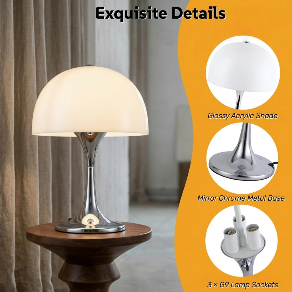Mid-Century Modern Mashroom Table Lamp with Glossy Acrylic Shade, Chrome
