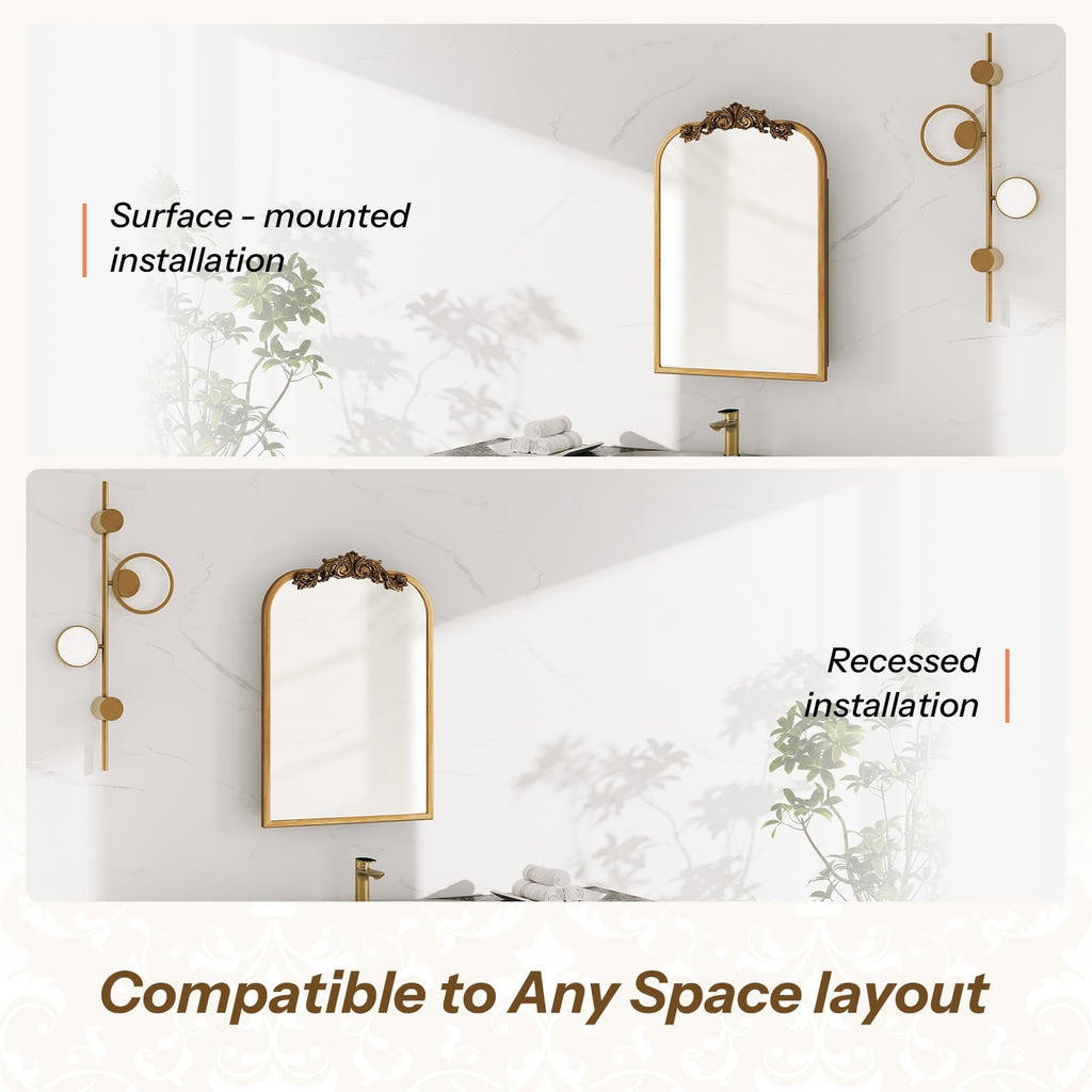 16x24 Inch Vintage Bathroom Medicine Cabinet Mirror Storage Gold