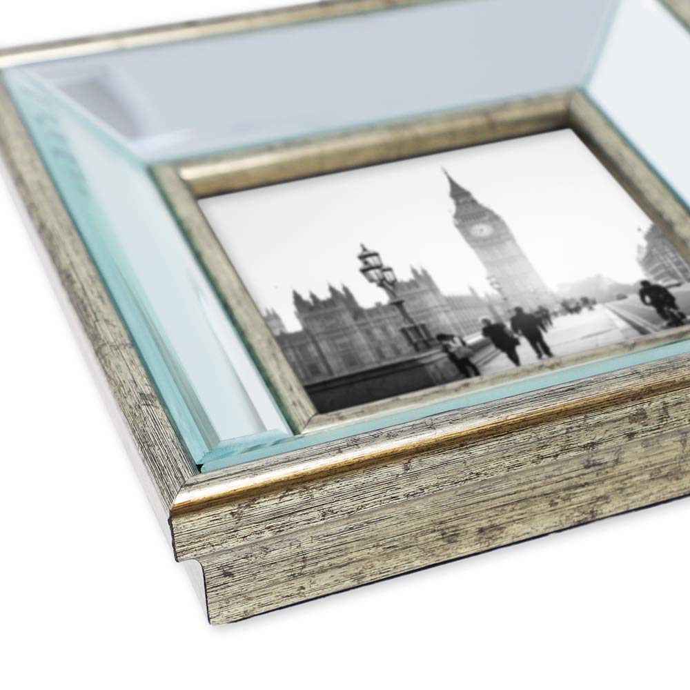 Jacobs 8x10 Silver Beveled Mirror Picture Frame - Classic Mirrored Frame with Deep Slanted Angle Made for Wall Décor