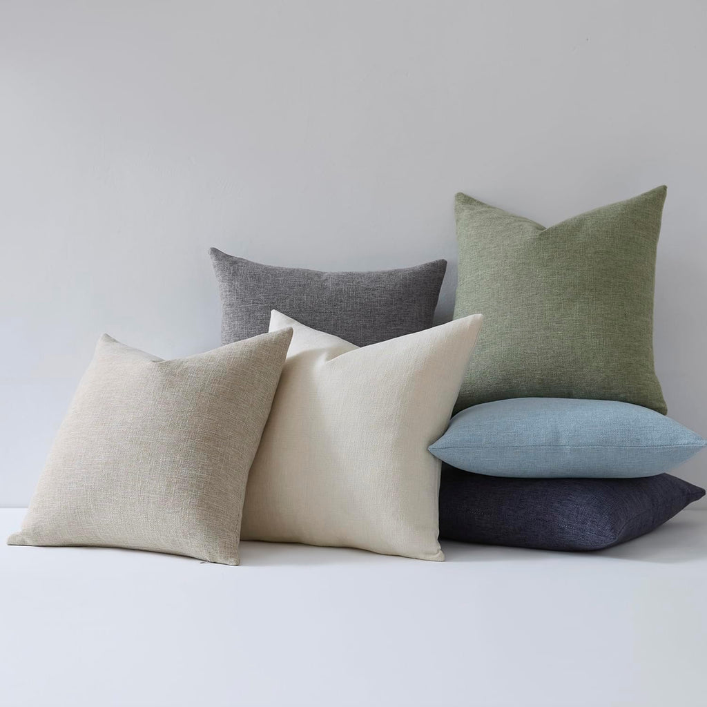 Set of 2 Ivory Throw Pillow Covers 18x18, Modern Farmhouse Linen Blend Decorative Pillow Covers, Neutral Home Decor