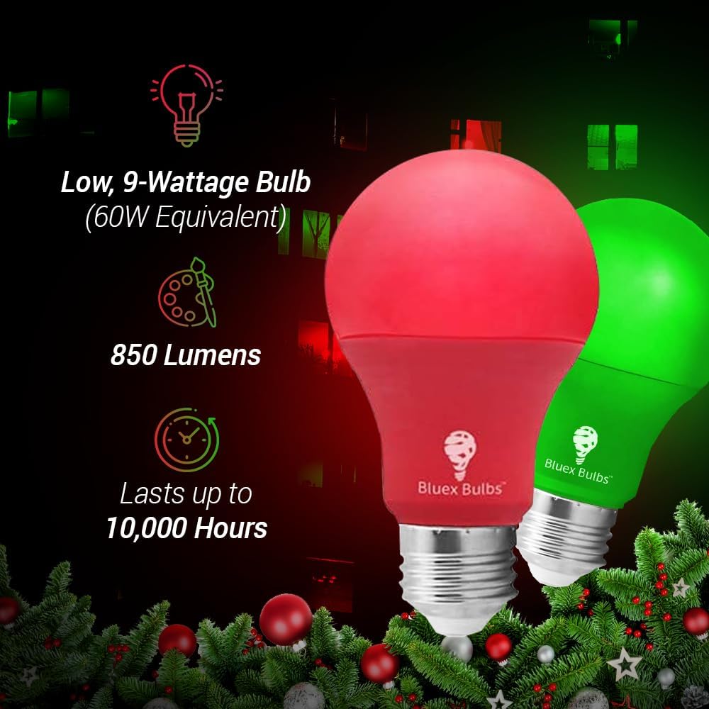 Bluex LED A19 Red Light Bulb - 9W (60Watt Equivalent) - E26 Base Red LED Lights, Party Decoration, Porch, Home