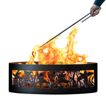 Flying Duck Unpainted 12 in. Tall 30 in. Diameter Outdoor Fire Ring with Fire Poker - 30 x 30 x 12 in.