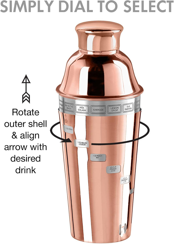 Dial A Drink Cocktail Shaker - Copper Plated, 15 Recipes, 34 oz - The Original and Only Dial A Drink - Ideal Home Bar