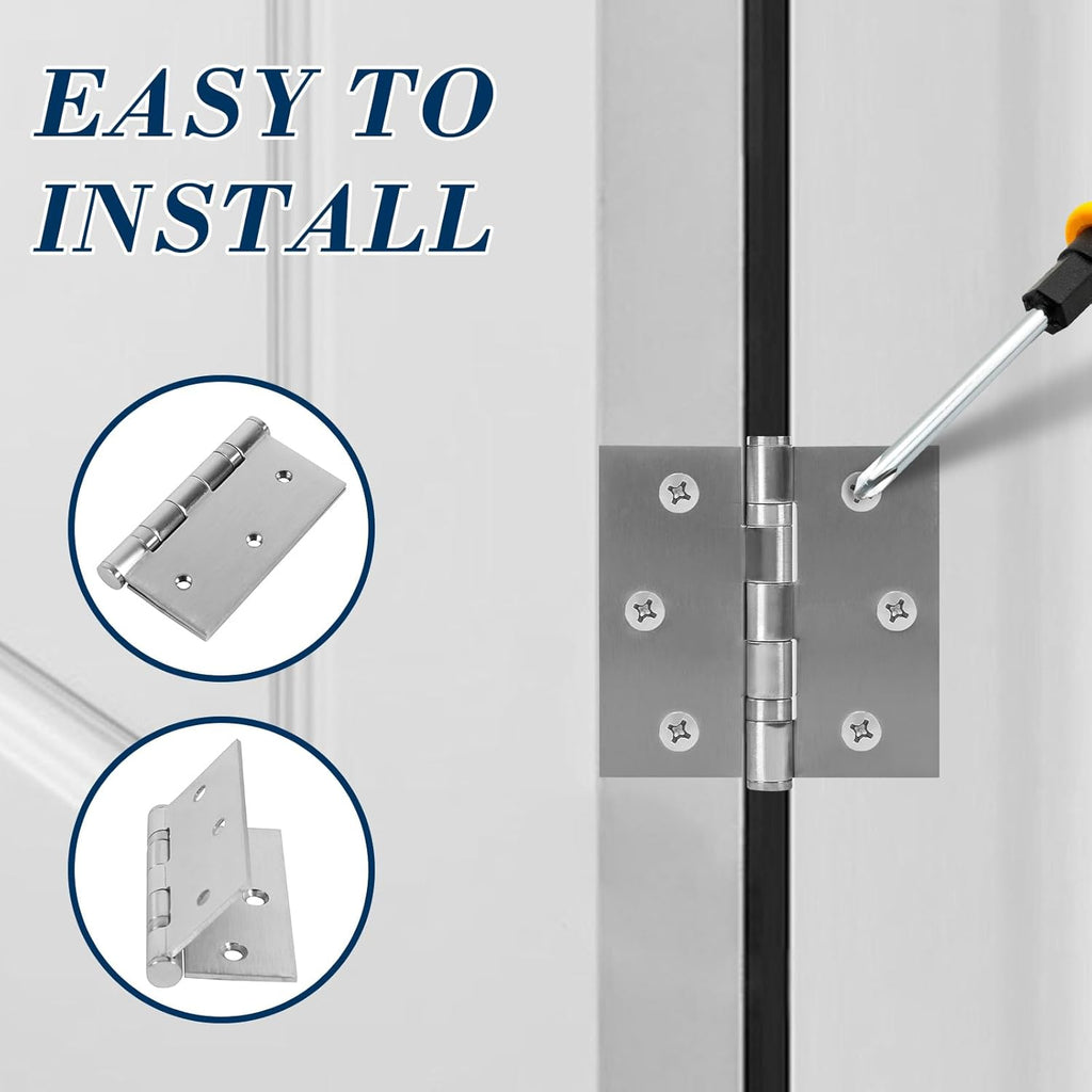 6 Pack 3.5 Inch x 3.5 Inch Door Hinges with Square Corners