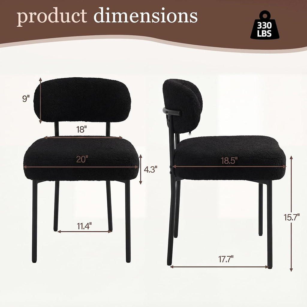 Black Boucle Dining Chairs Set of 4, 4.3" Thick Cushion,Kitchen Dining Room, Curved Backrest, Comfortable