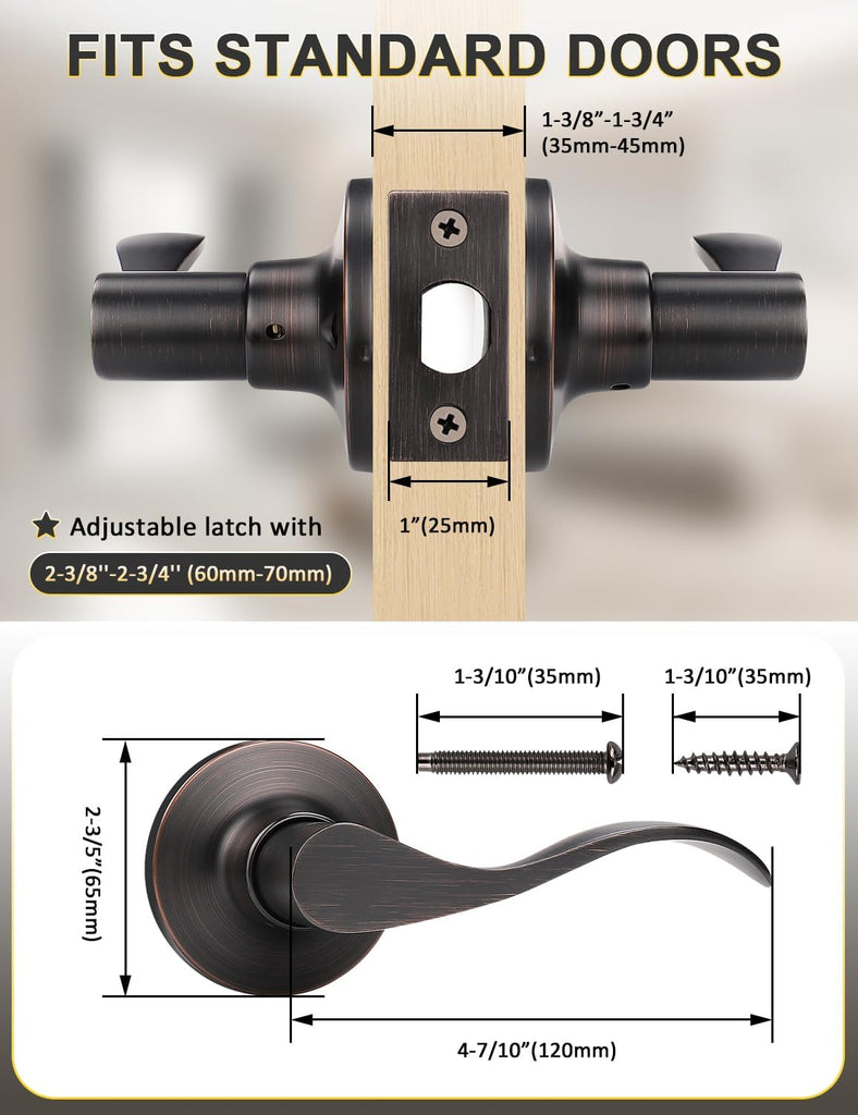 2 Pack Passage Door Lever No Lock, Oil Rubbed Bronze Door Handle Interior