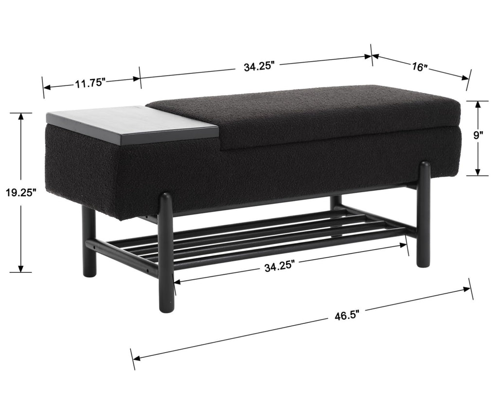Modern Storage Bench End of Bed Sherpa Ottoman Bench with Storage Upholstered Entryway Bench with Wood Shoe Rack