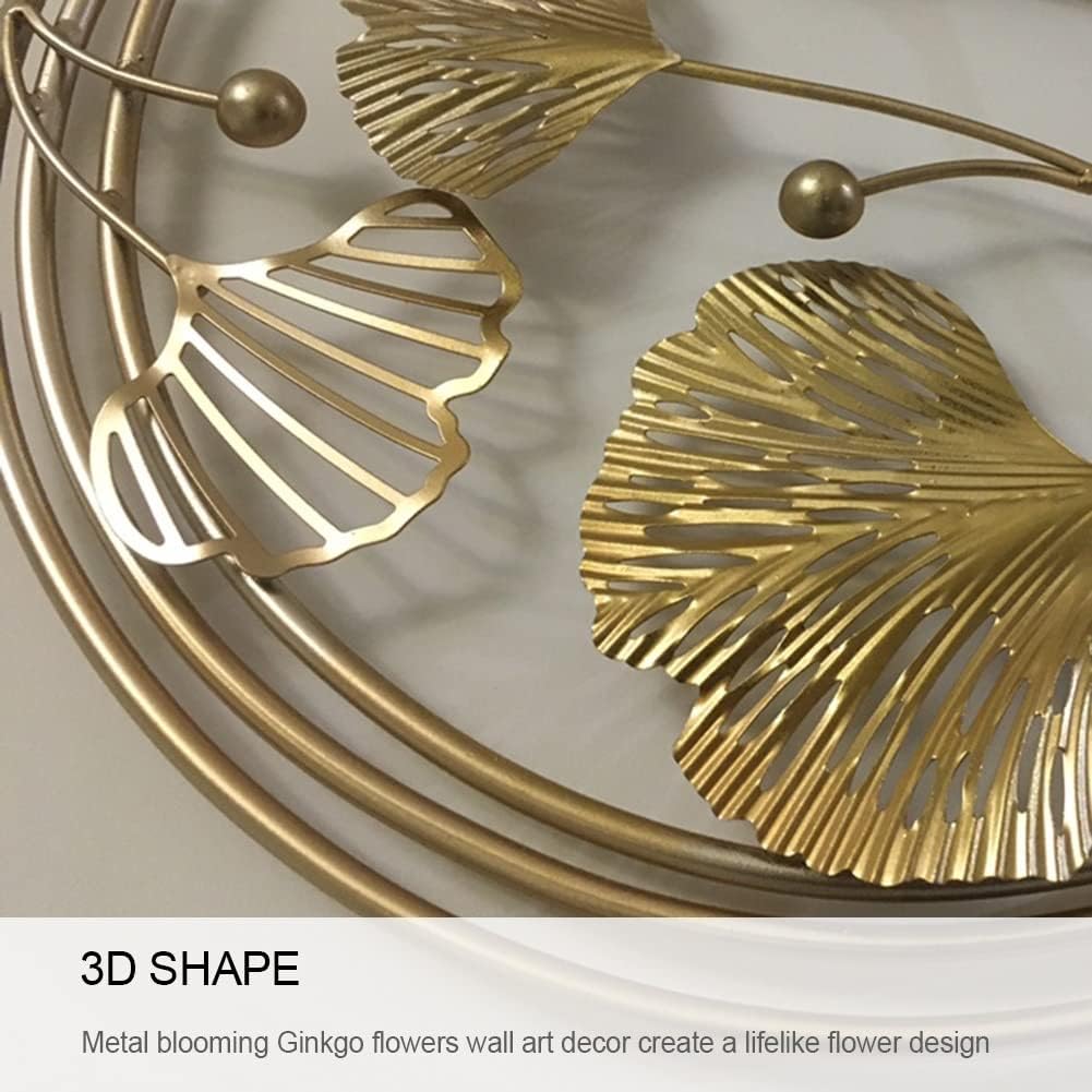 3D Room Wall Decor, Handmade Art Metal Round Golden Ginkgo Leaf Decorative Wall Sculpture Living Room And Bedroom, 2 - Set of 2