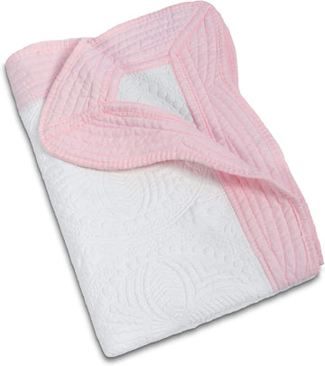Baby Quilt,White with Pink Trim