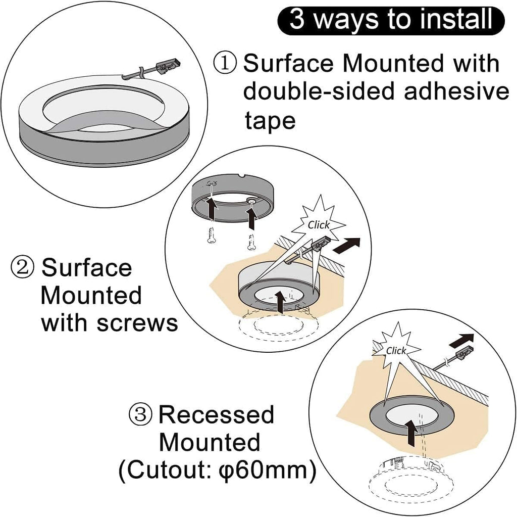 Under Cabinet Lights CCT 3000K-6000K, Puck Lights Color Temperature and Brightness Adjustable with Touch Switch