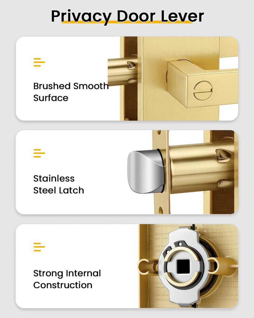Gold Door Handles Interior, Privacy Door Lock 1 Pack