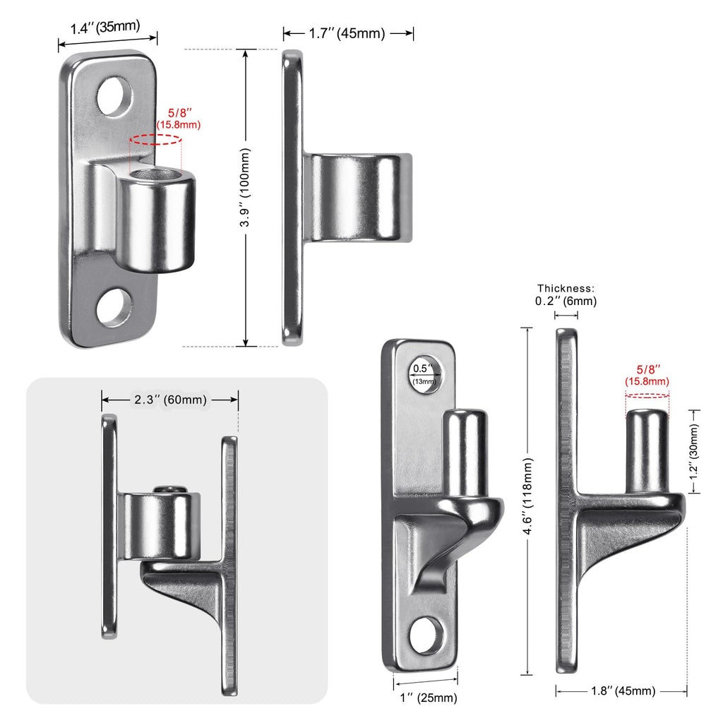 Heavy Duty 304 Stainless Steel Gate Hinges, Non-Welded One-Piece Design, Wall Mount Gate Hinges with 5/8'', Post