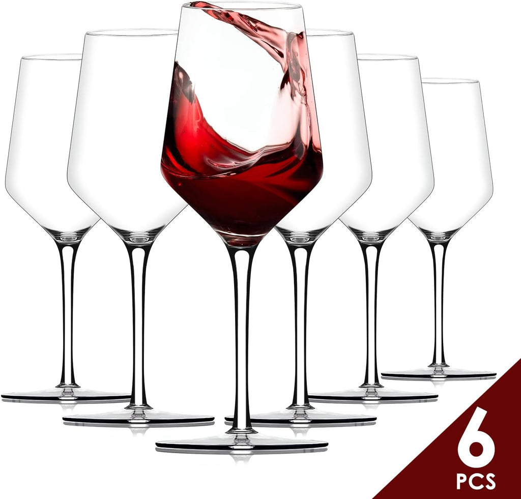 Wine Glasses Set of 6, Hand Blown Crystal Red Wine or White Wine Glass - 15Oz, Hand Crafted by Artisans - Gifts for