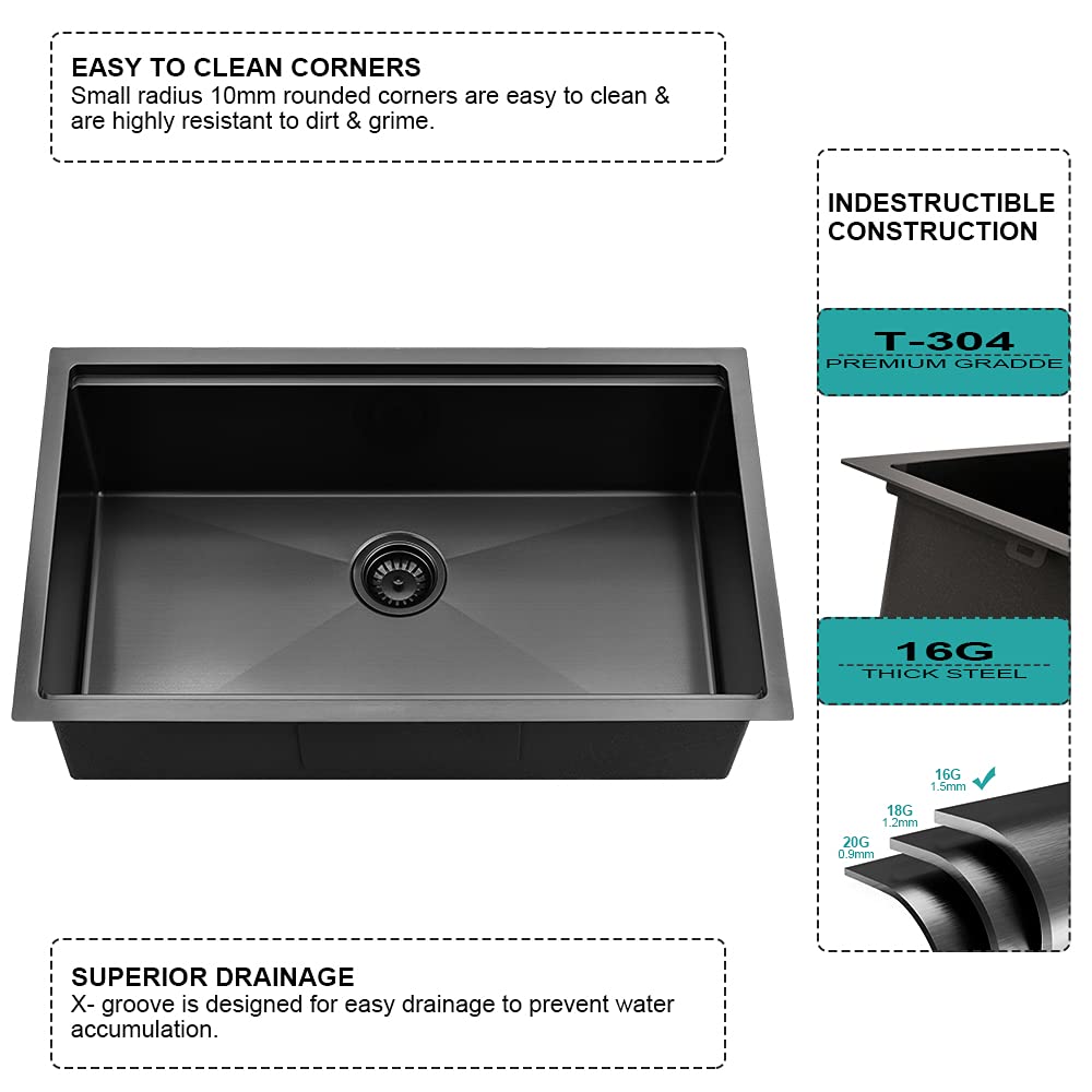 33x19 Black Stainless Steel Undermount Workstation