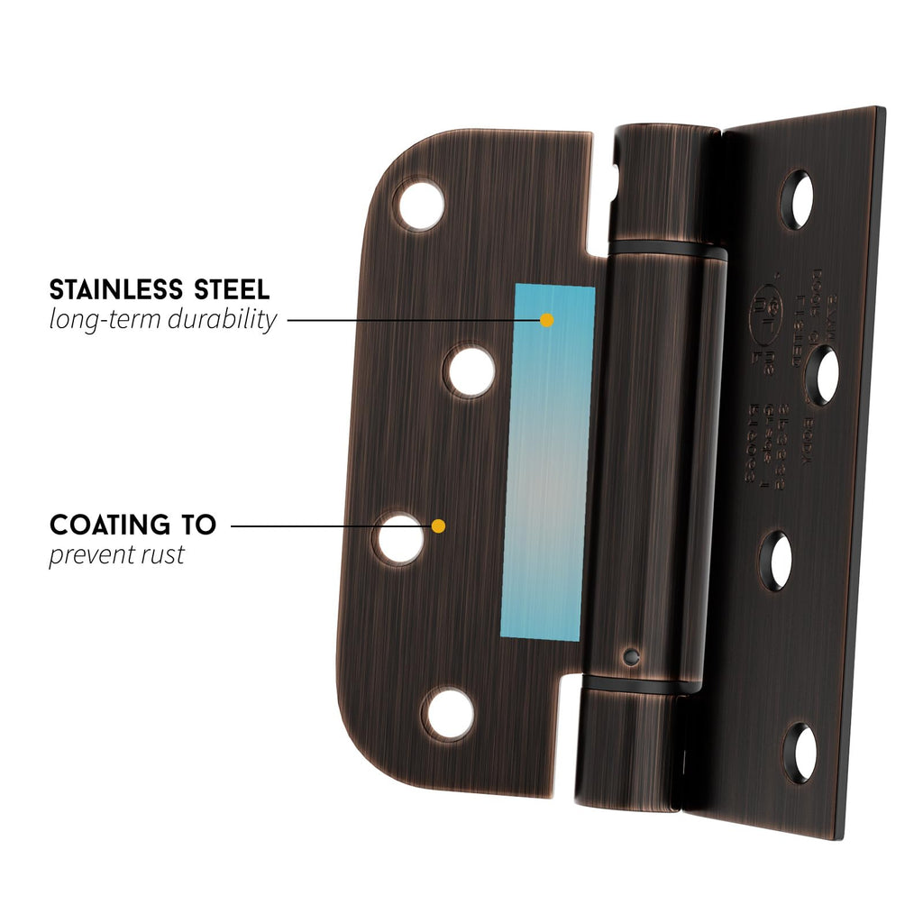 Bronze Door 4 Pack Spring Hinges 4" Square & 5/8" Radius Corners