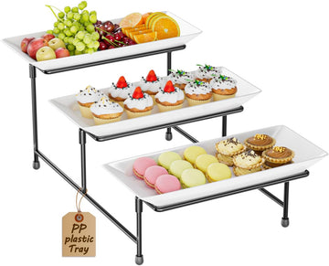 3 Tier Serving Tray, 12'' Collapsible BPA Free Dessert Stand, Black