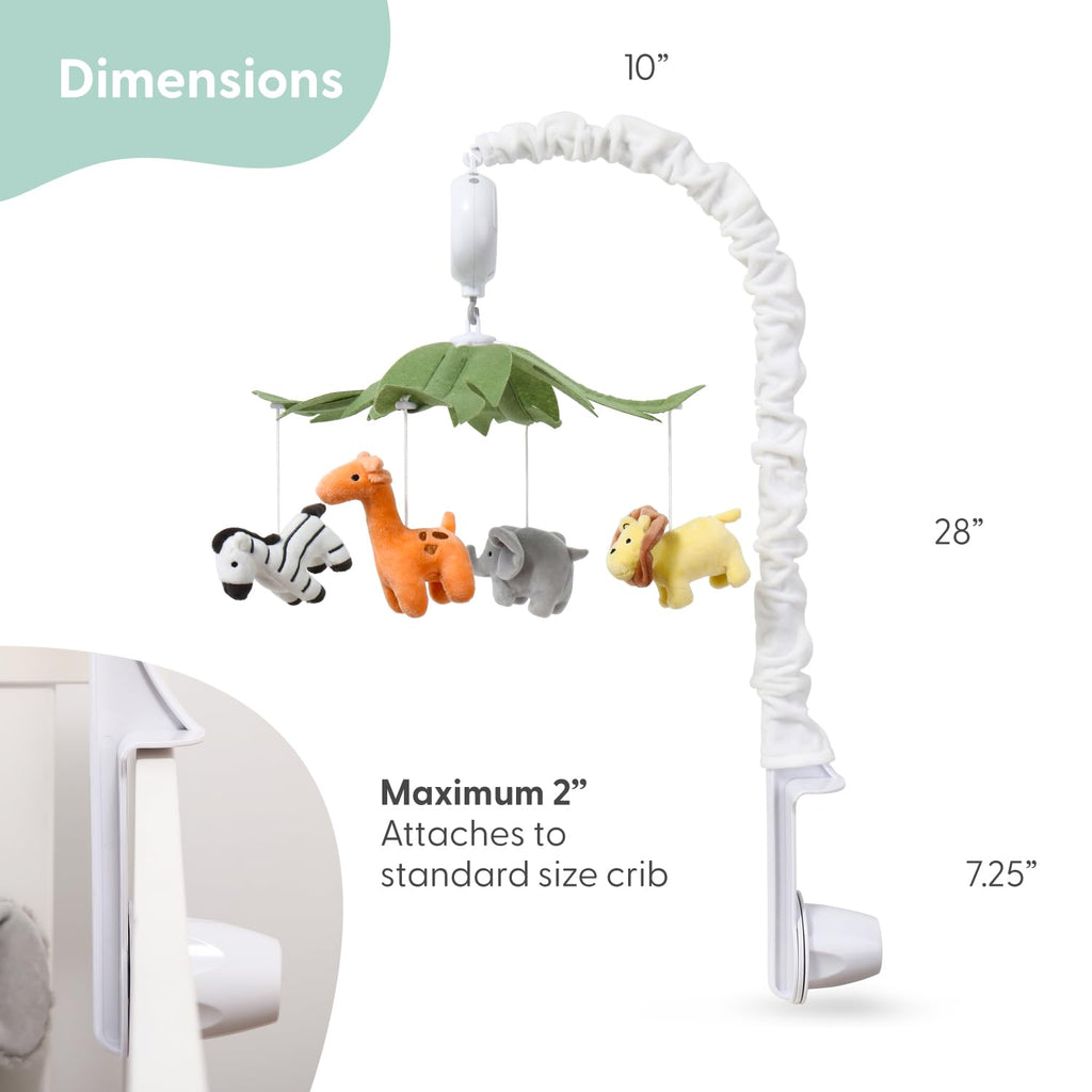 Crib Mobile for Boys or Girls - White Musical Baby Crib Mobile with 12 Lullabies, Jungle Animal, Baby Safari Animals