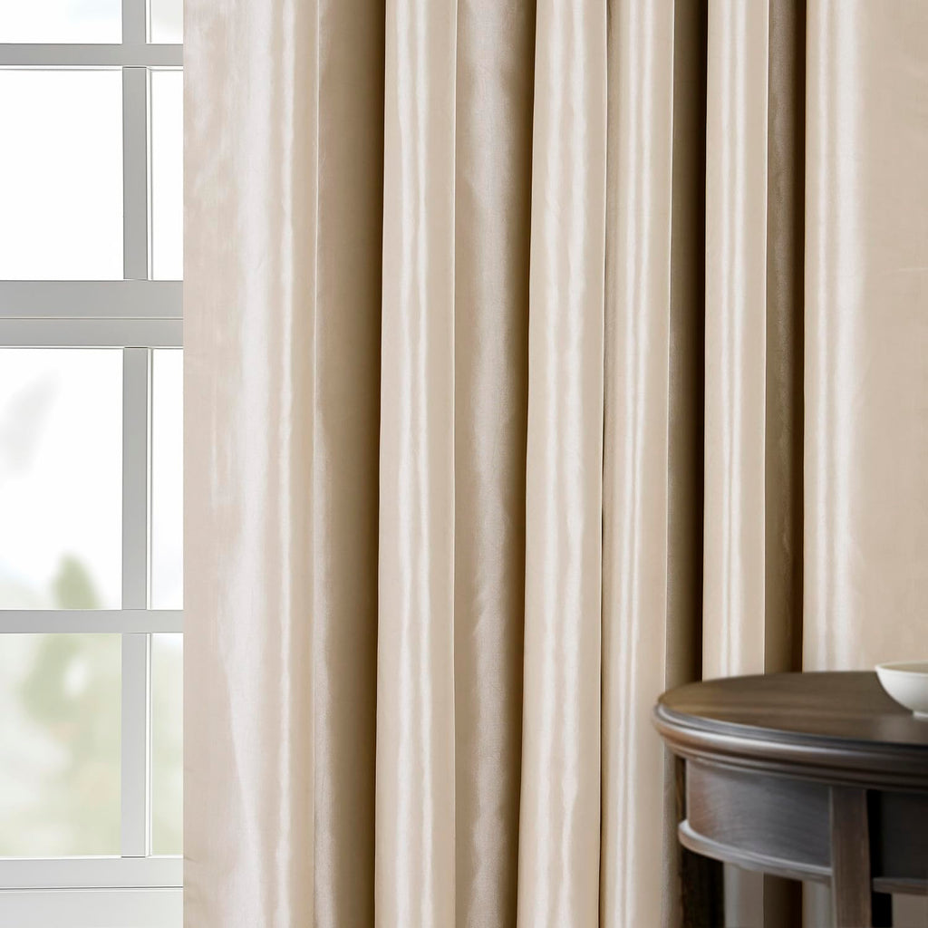Faux Silk Taffeta Blackout Curtains 84 Inches Long (1 Panel), 25W x 84L Pleated Curtains Home Decor, Antique Beige