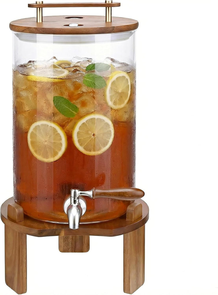 Beverage Dispenser, 2.1Gallon Glass Drink Dispenser with Stand, Stainless Steel Spigot